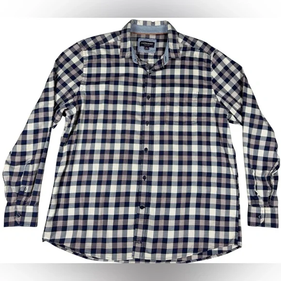 Johnston & Murphy Men’s Long Sleeve Button Down Navy Brown Plaid Mens XL - Picture 3 of 10